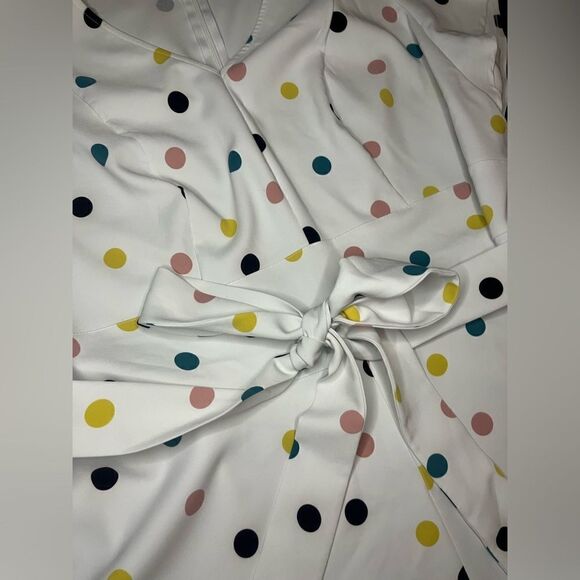 Lane Bryant Off white colorful polka dots high low belted dress sz 20 - Picture 6 of 14